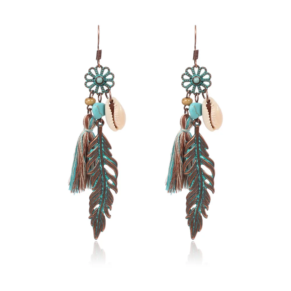 JIOFREE Vintage Bohemian Ethnic Tassel Fringe Leaf Clip on Earrings For Women Girls Anniversary Wedding Party Jewelry Wholesale