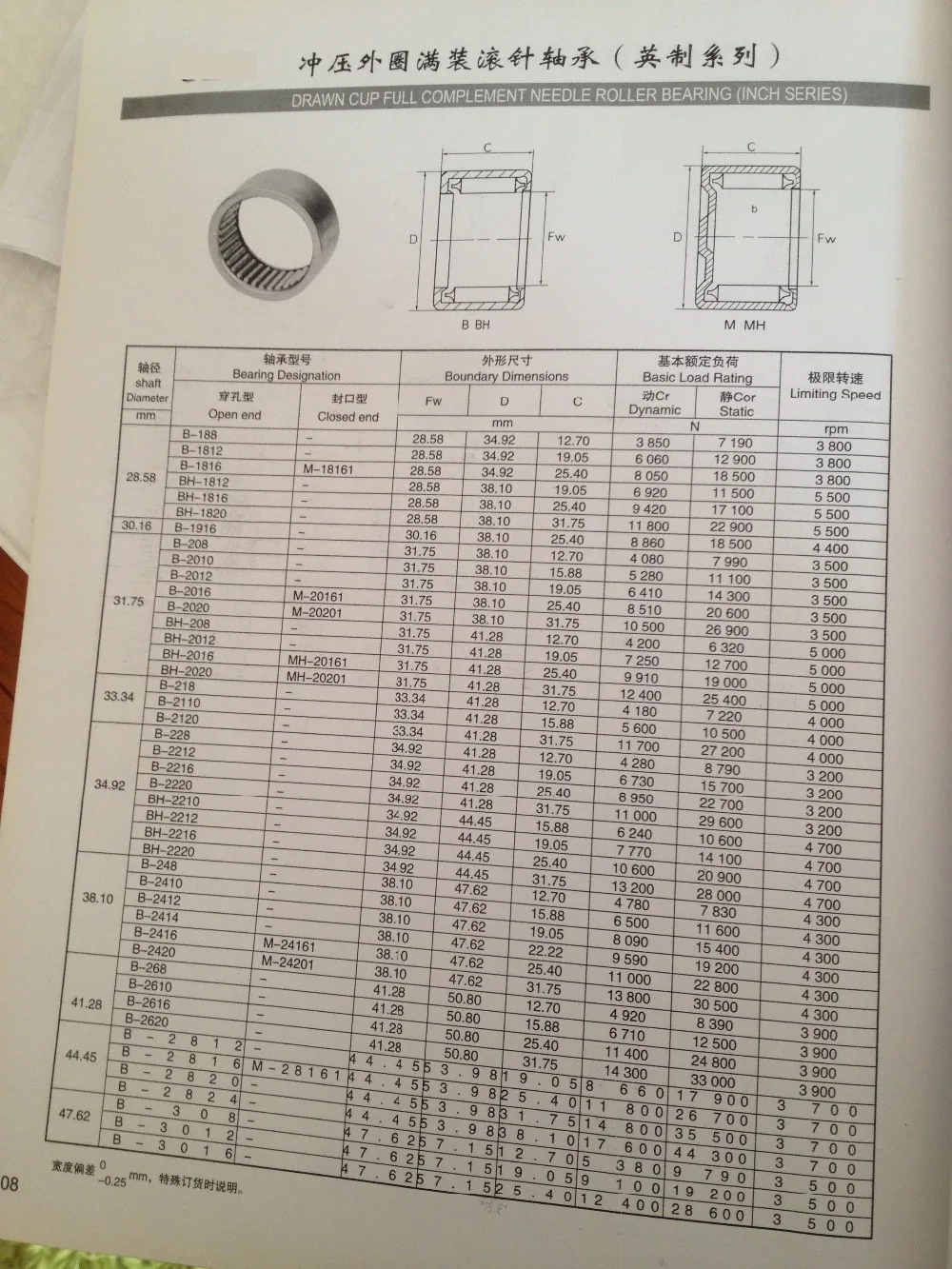 BH2220 Full complement  Needle roller bearings   the size of  34.92*44.45*31.75mm