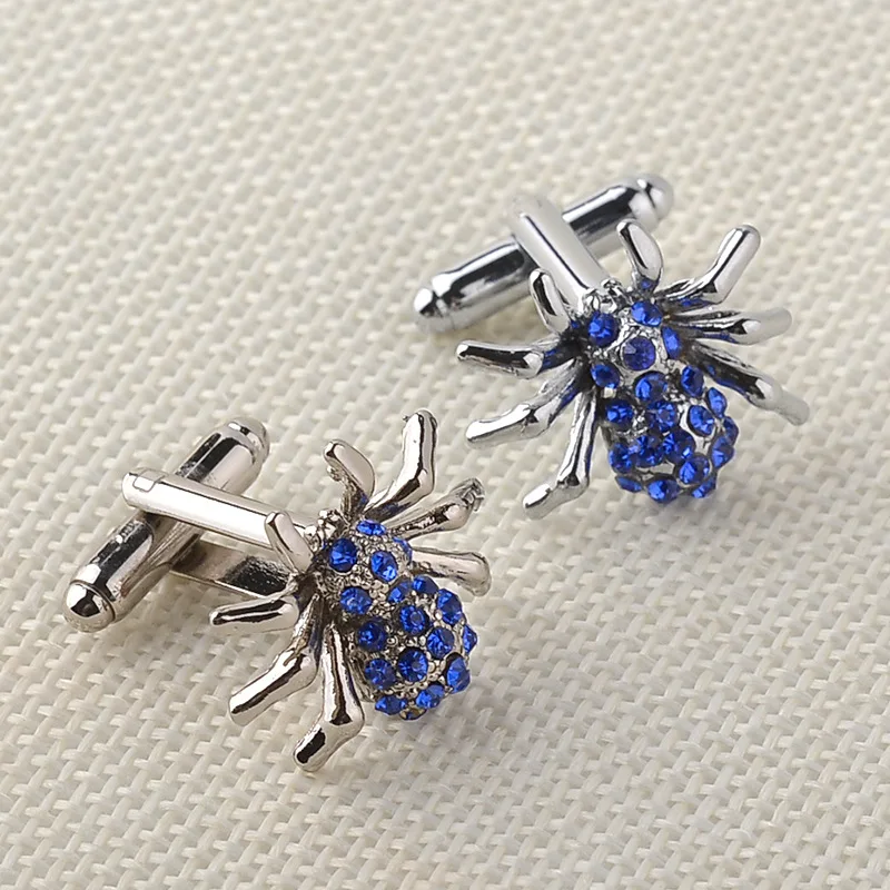 Newest Fashion Blue Crystal Spider Cufflinks For Men High Quality Male French Shirt Cuff Links For Men's Jewelry Gift