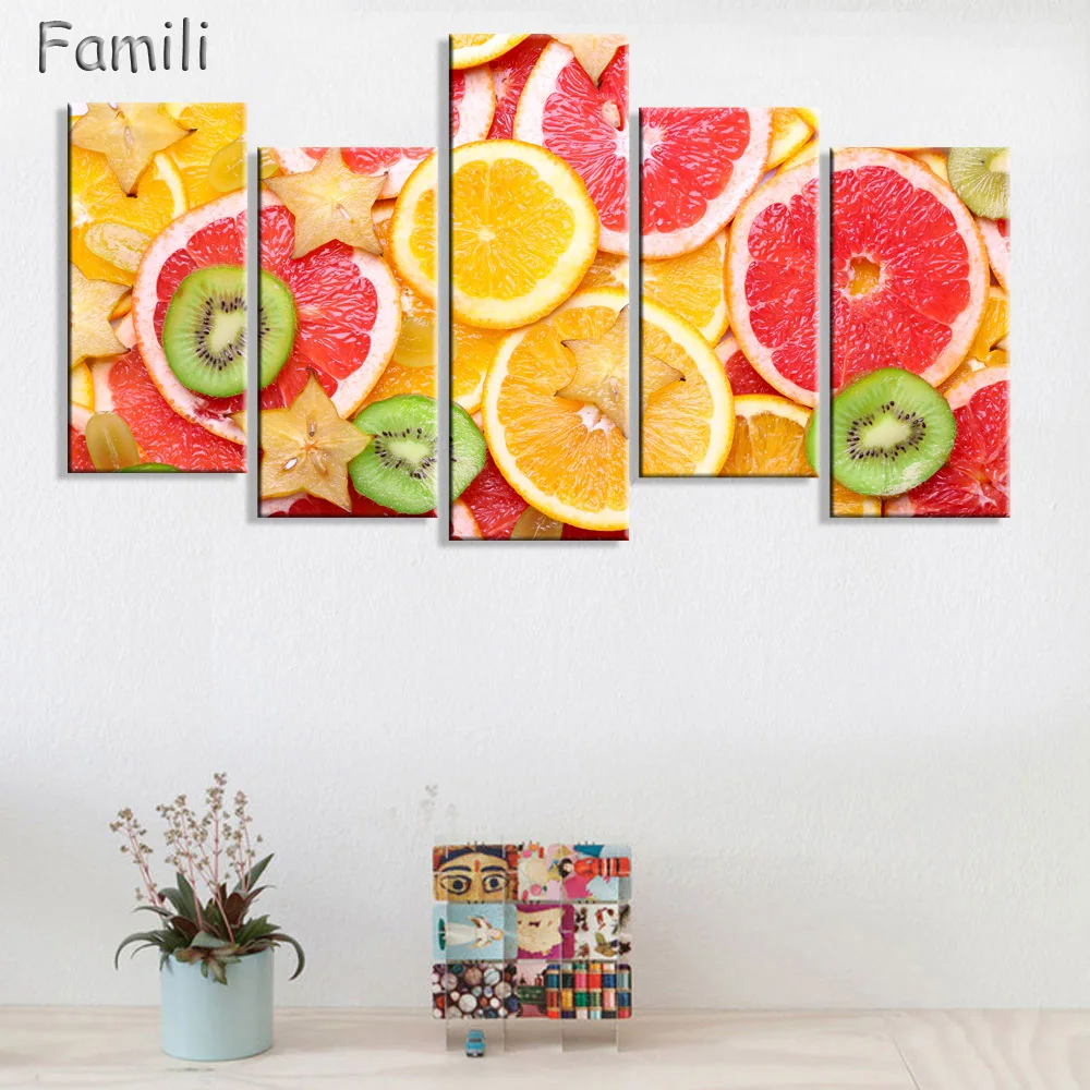 5 panel printed Canvas painting Restaurant Fruits Cherry Grapes Modern Modular pictures On for kitchen decor wall art for living