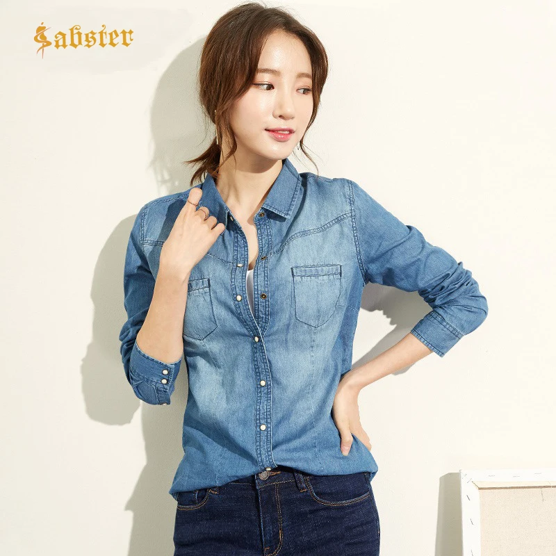 Fashion Long Sleeves Casual Denim Shirt Women 2022 Snap Button Cotton Ladies Shirt Plus Size Blue Jeans Shirt Camisa XZ118