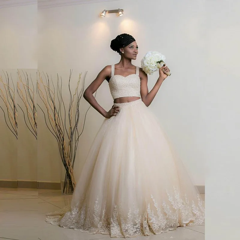 New Design Two Piece Set Tulle Sweetheart Gown With Beading Sequin Women Unique Tops and Long Dresses for Wedding Party