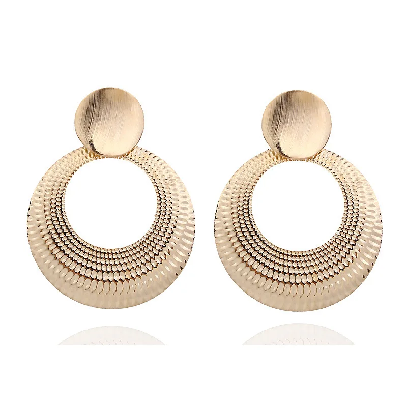 Simple Retro Ethnic Style Wild Geometric Round Hollow Metal Personality Pattern Earrings Fashion Jewelry Womens Accessories