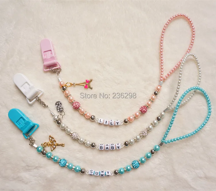 MIYOCAR Personalised -Any name Customized Bling rhinestone pacifier clips/soother chain holder Dummy clip/Teethers clip for baby