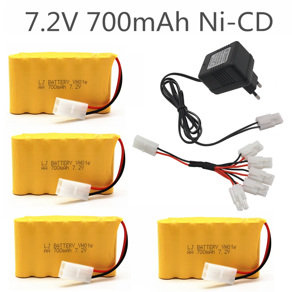 7.2v 700mah AA NI-CD البطارية مع 7.2v شاحن مجموعة ل الكهربائية لعب سيارة Telerobot قارب التحكم عن بعد خزان L6.2-2P التوصيل
