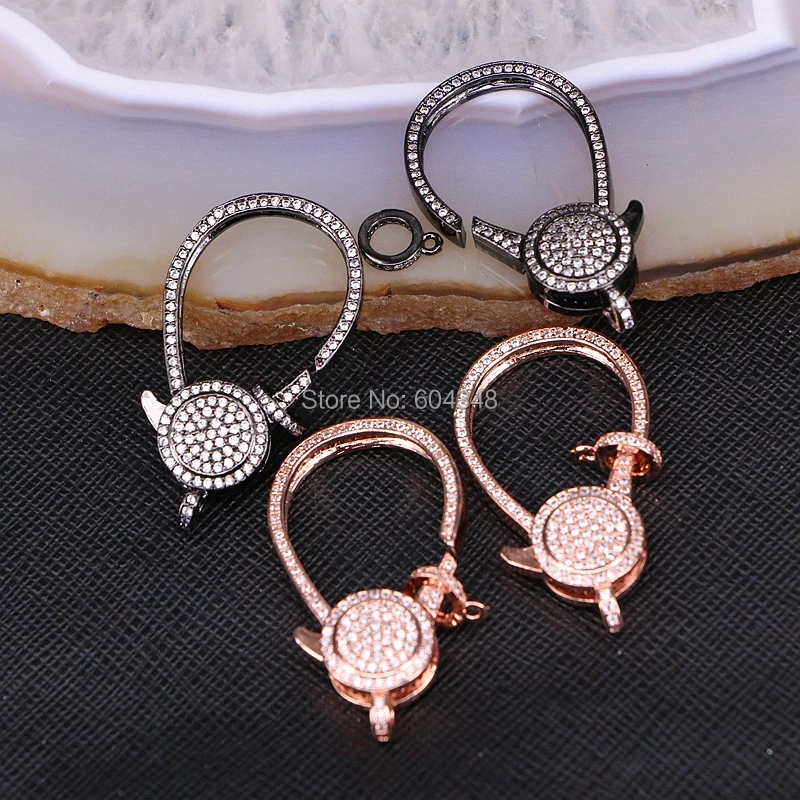 

5PCS ZYZ180-9370 Micro pave CZ rhinestone lobster clasps for DIY bracelets necklaces components jewelry making, 22 * 29 mm