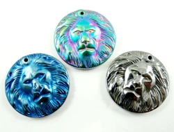 Natural Quartz crystal Titanium Hematite hand-Carved Lion head Gem pendant for diy jewelry making necklace Accessories3pcs