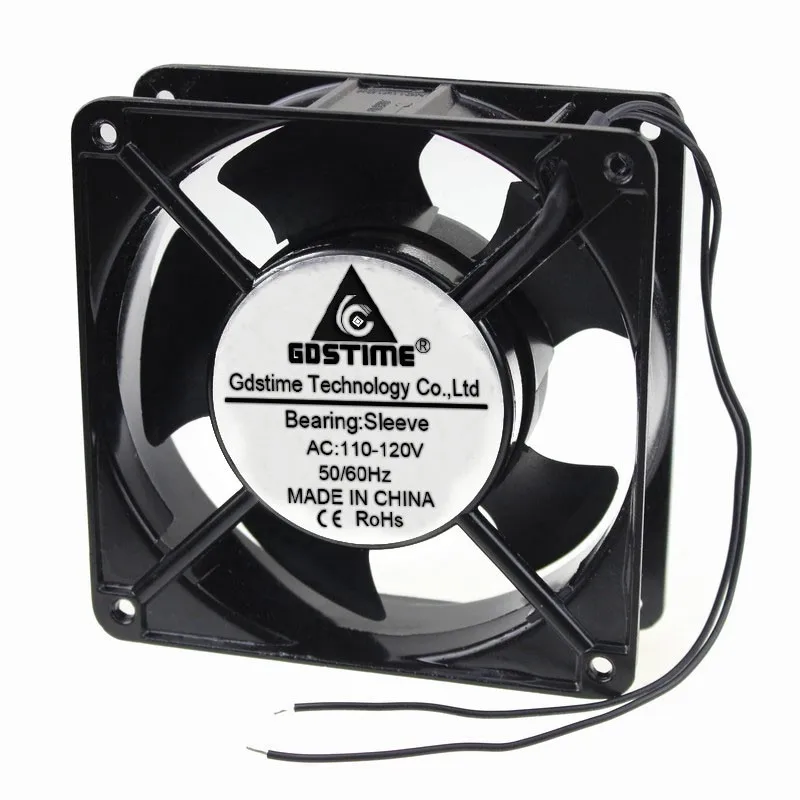 

1 pcs Gdstime AC Fan 110V 120V 120mm 120x120x38mm AC Cooler Metal Exhaust Cooling Fan 12cm 2 Wires Without Connector