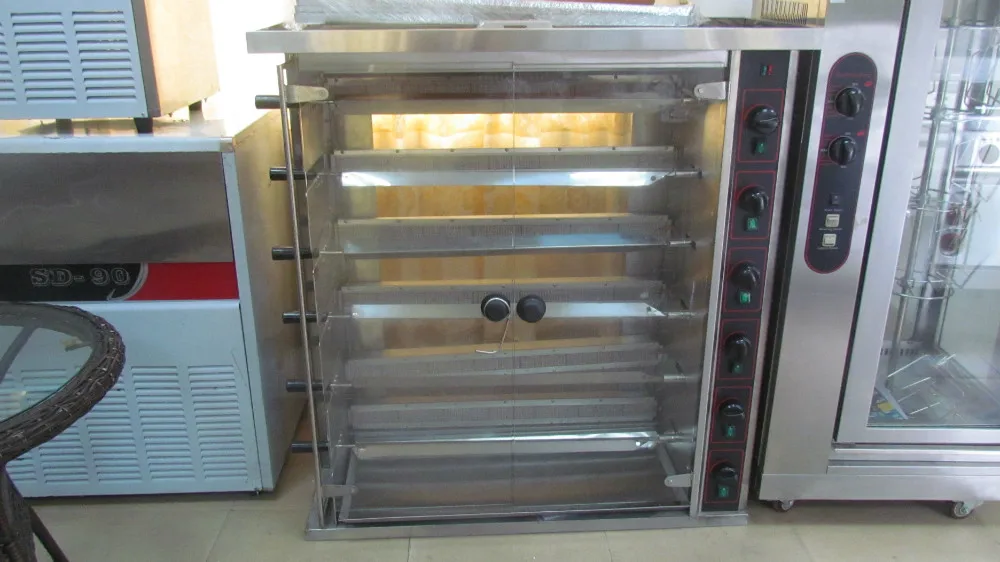 Gas Chicken Roaster Machine, Commercial BBQ Grill, Seven Big Skewers Roast Machine, Free Shipping by Sea