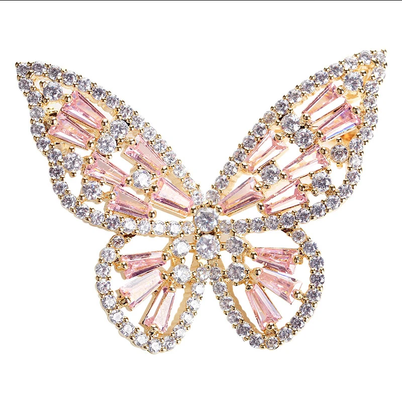 Asnora Stylish Pink Zircon Kupu-kupu Bros untuk Wanita dengan Zircon Pemasangan Crystal Pernikahan