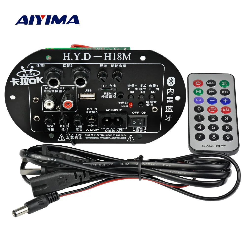 AIYIMA Mono Subwoofer Verstärker Bord Dual Mikrofon K Song Bluetooth Verstärker 30-150W Für 6-10 Zoll lautsprecher 220V 12V 24V