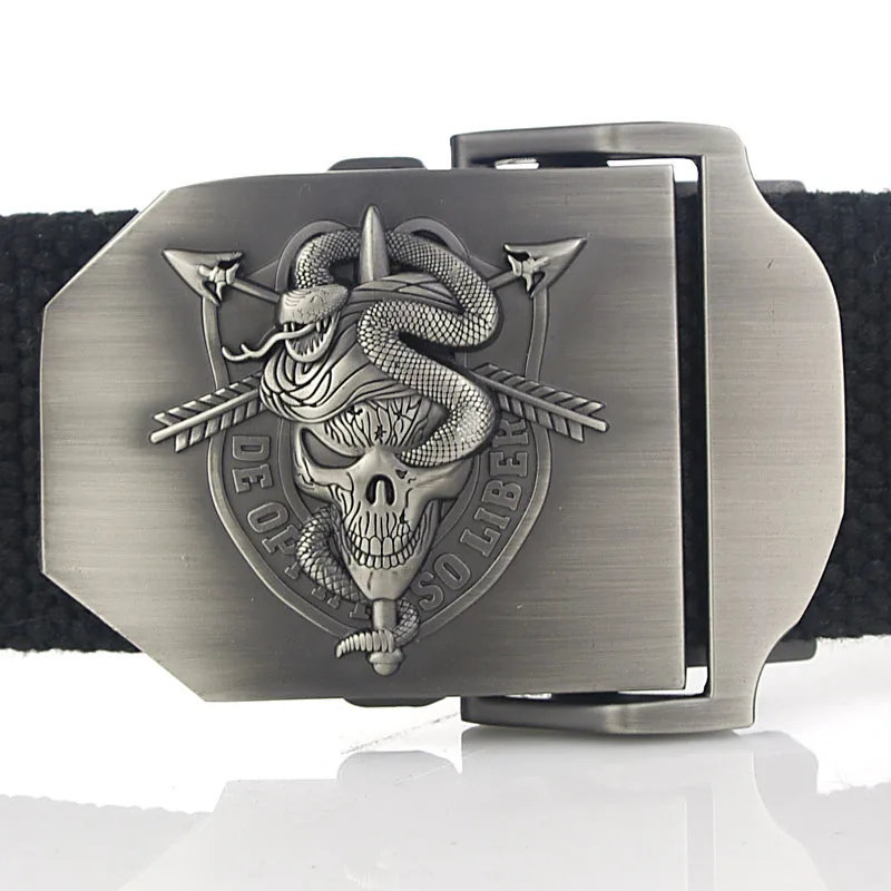 Men&Women Military Canvas Belt Luxury Cobra Skull Metal Buckle Jeans Belt Army Tactical Belts For Male Waistband Strap