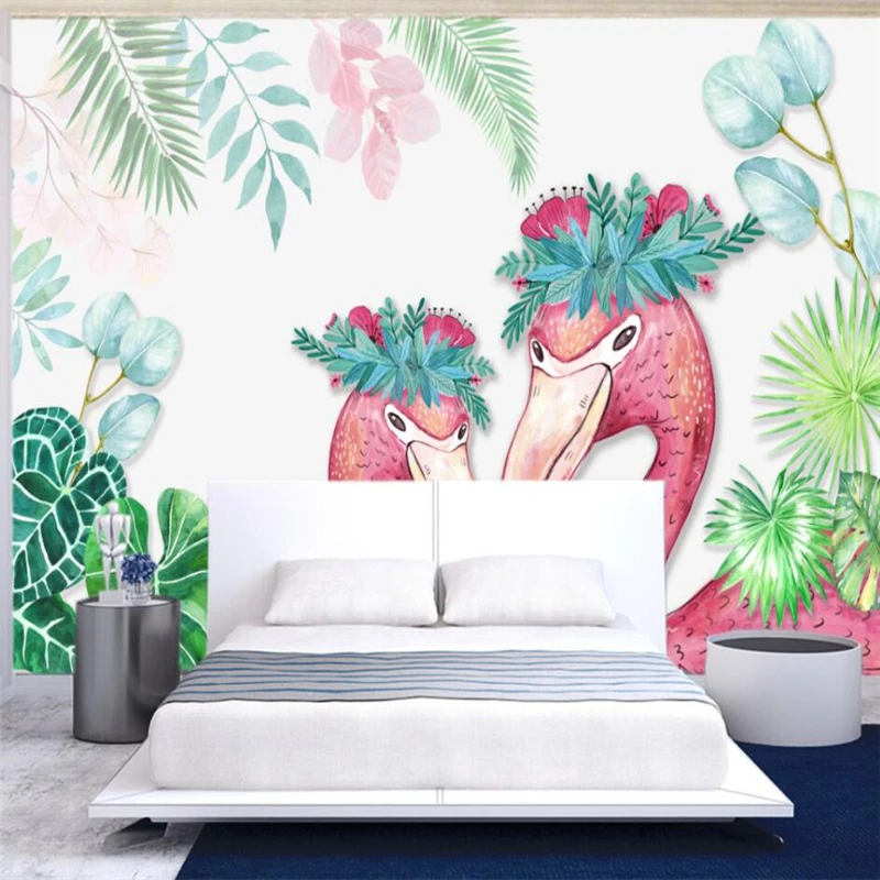 wellyu Nordic hand-painted flamingo garden fresh TV sofa wall custom large mural wallpaper papel de parede para quarto