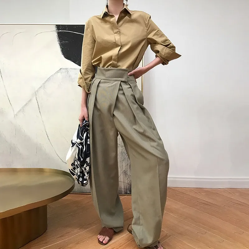 TWOTWINSTYLE-pantalones bombachos para mujer, pantalón holgado informal de cintura alta, moda elegante, Otoño, 2020