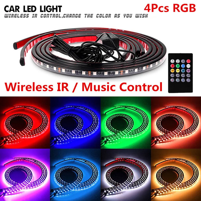 

4pcs RGB LED Strip Under Car Underglow Underbody Music Control Neon Light