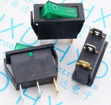 KCD3 16A ON/OFF 3pin Green 30x13.8mm electric pan switch cookers switch feet of copper silver contacts directly Auction 5PCS/LOT