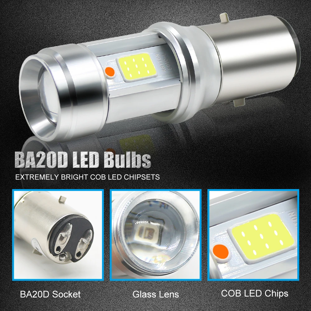 1pc BA20D LED Motorcycle Light COB Glass Lens LED Motorcycle Headlight Bulbs High/Low Fog Lamp White + Blue Light 3000LM