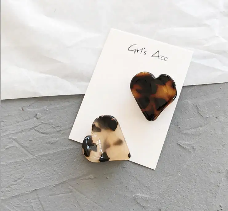 Leopard  Style Amber Heart Shape Acrylic acetic acid Hair Clips Geometric Round Barrettes Hairpin Women Hair Acccessories