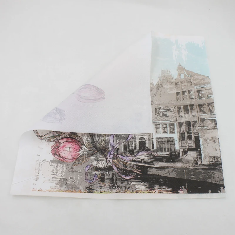 [RainLoong] Rose Paper Napkins With Architecture Party Tissue Decoupage Napkins Decoration Serviettes 33*33cm 1 pack
