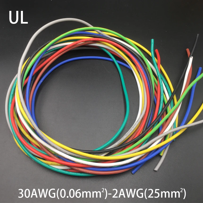 1M 2AWG 50mm2 600V 200C 0.08mm UL Wrapping Tinned Copper Silicone Rubber Insulation LED OK SR Stranded Braid Wire Cable Cord