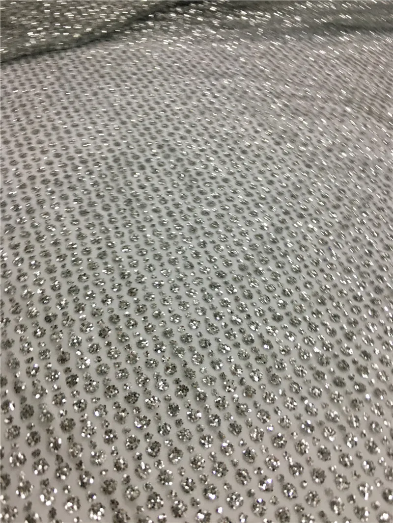 

Dot design H-1810117 stock Sexy silver pattern glued glitter tulle mesh lace fabric for sawing dress/haute couture