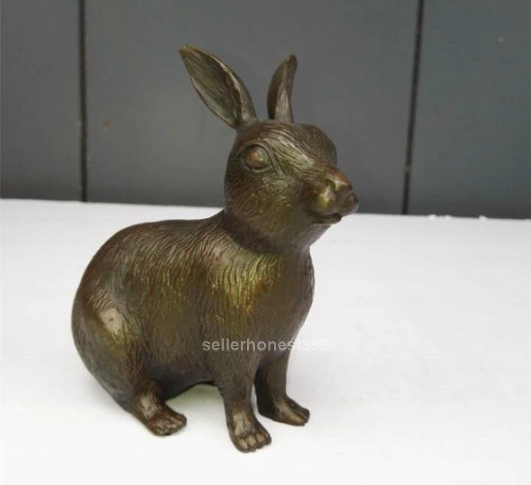 Western Art Deco Sculpture Pure Bronze Rabbit animal Statue N23