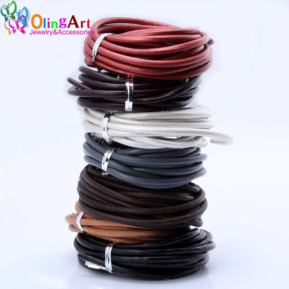 OlingArt 4MM 1yard Round Genuine Leather Cord/Wire DIY brown black Cords women earrings Bracelet choker necklace jewelry making