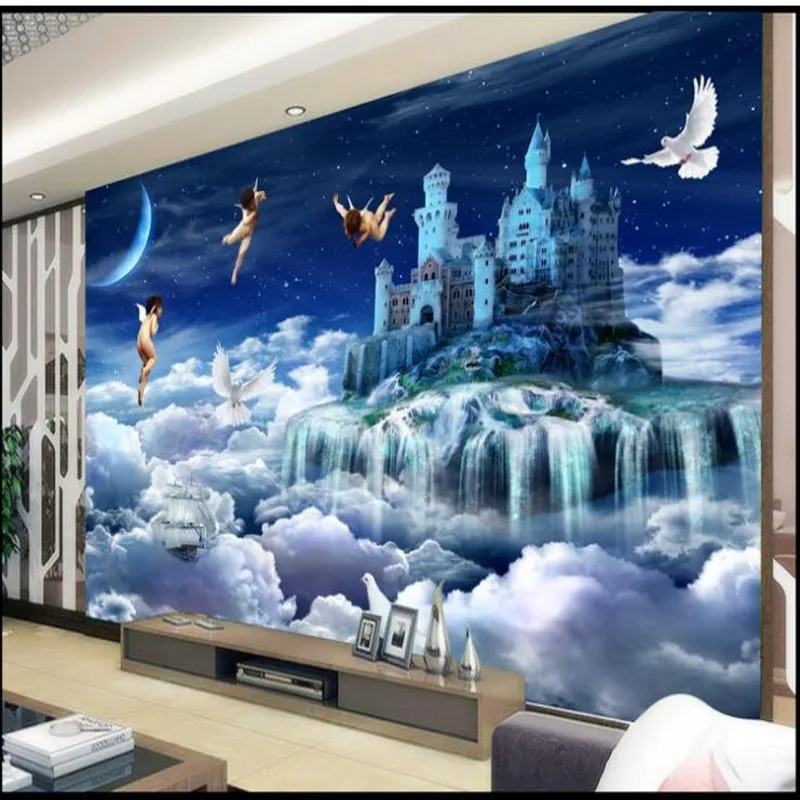 

wellyu Custom large fresco HD dream castle Angel Aegean landscape landscape TV backdrop non-woven wallpaper