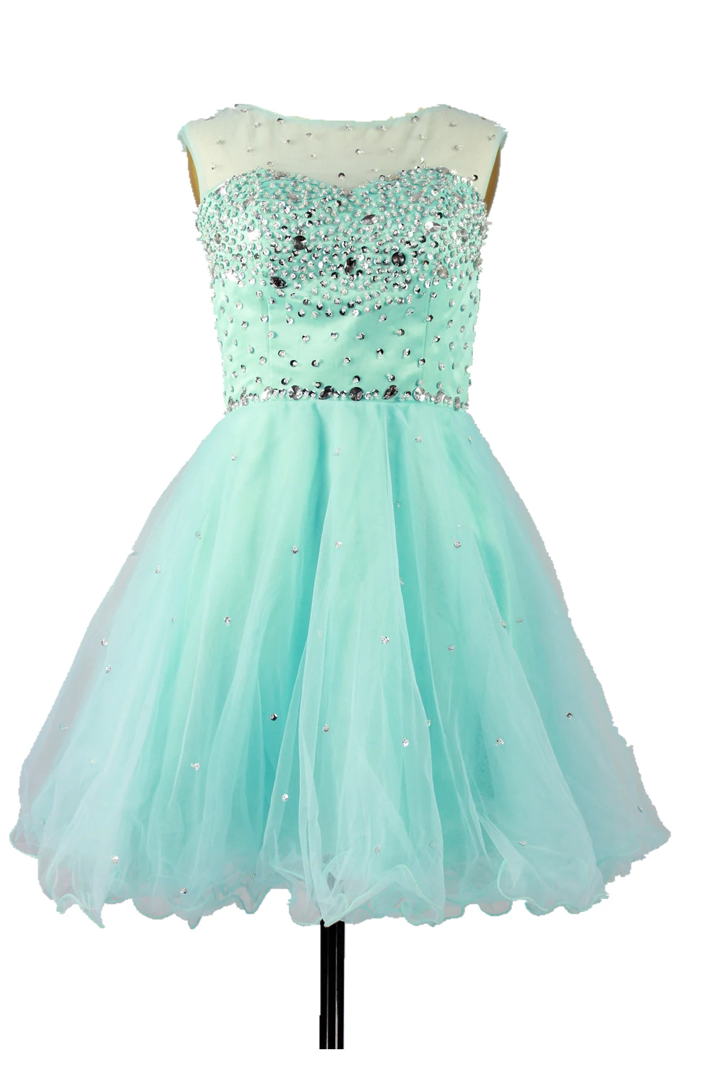 Vestido corto de cóctel para niña, minivestido para fiesta de graduación, Homecoming, azul y verde, con cuentas, línea A, dulce