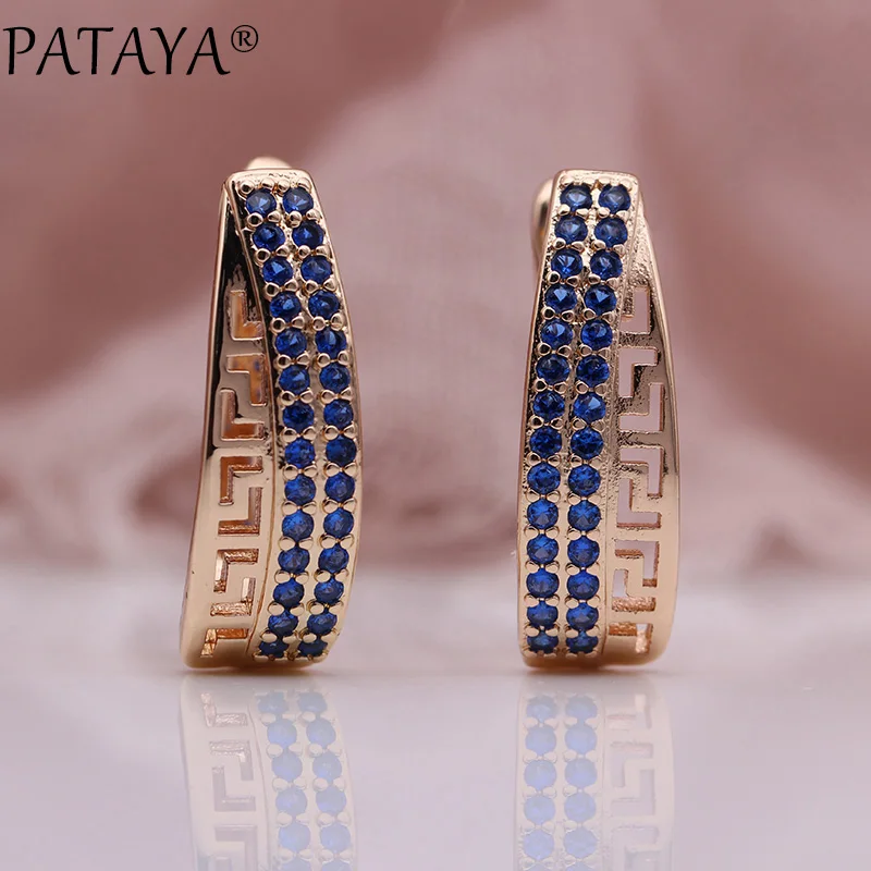 PATAYA New Fashion 585 Rose Gold Color Natural Zircon Dangle Earrings Women Irregular Earrings Hollow Fine Multicolor Jewelry