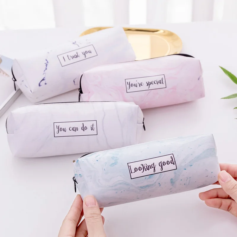 

Fashion Marble Color PU Leather Pencil Case School Stationary Pen Bag Women Cosmetics Handbag Makeup Pencilcase Girl Wallets