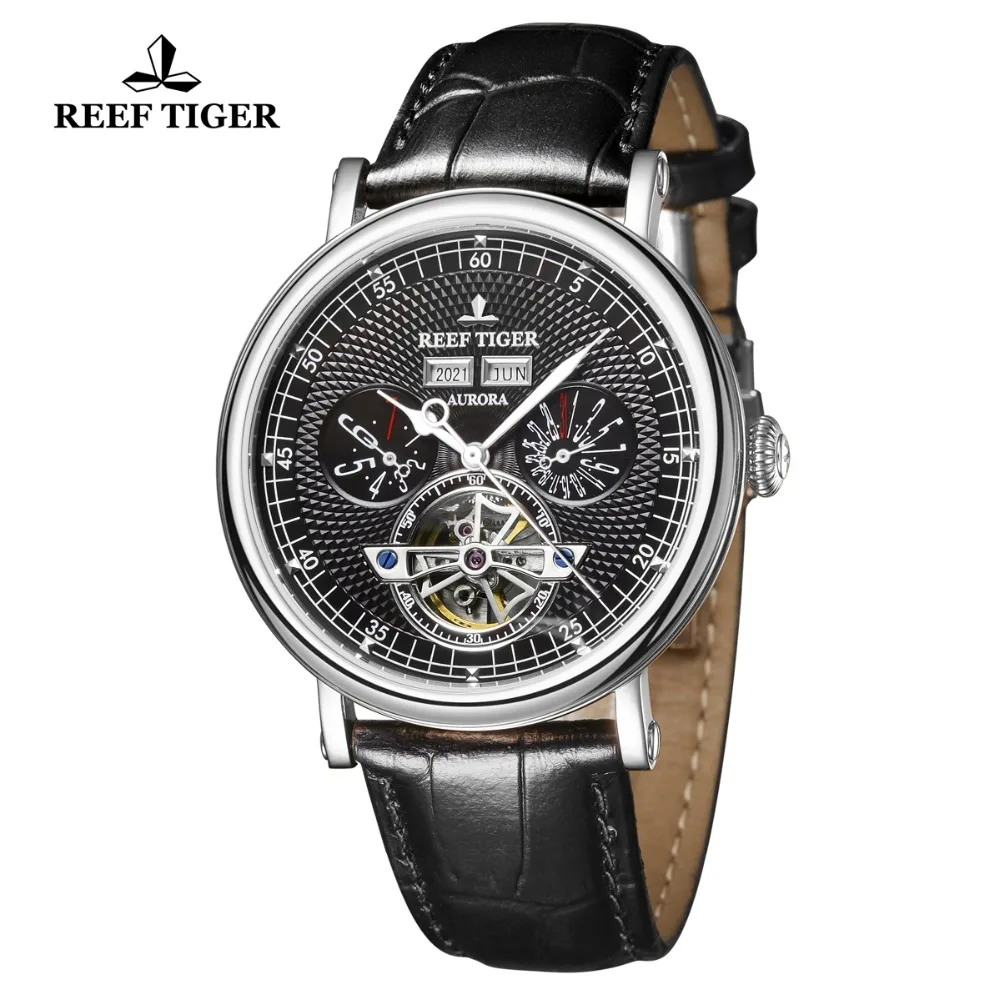 Reef Tiger/RT Luxury Mens Casual Watches Perpetual Calendar Watch Tourbillon Mechanical Watch Waterproof Heren Horloge RGA1903