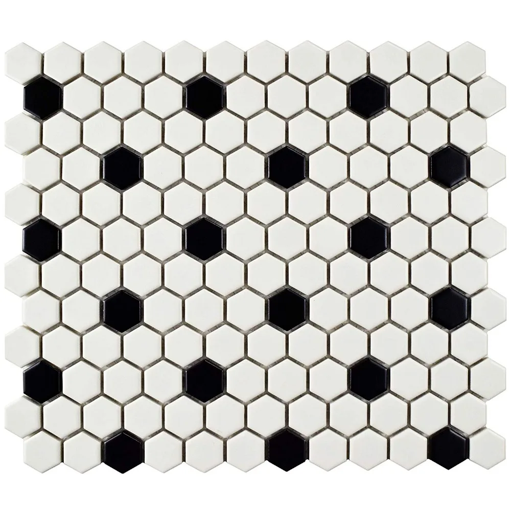 Azulejo de mosaico de cerámica mixta, azulejo hexagonal nórdico, negro mate, blanco, cocina, piscina, baño, azulejo de pared 3D