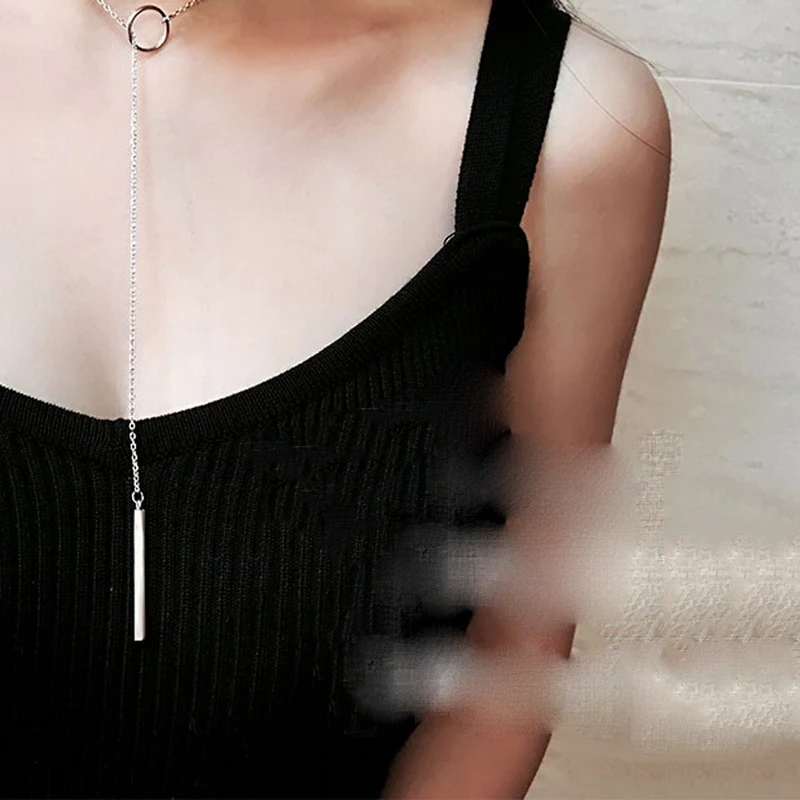XIYANIKE Vintage Silver Color Jewelry Circle Strip Long Chain Pendants&Necklaces sterling-silver Choker Necklace VNS8002