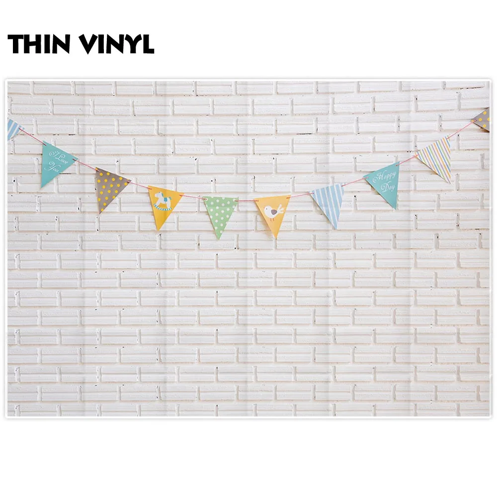 Allenjoy-fondos para estudio de fotografía, decoración de pared de ladrillo blanco, bandera colorida de dibujos animados, fondo para niños, sesión fotográfica para recién nacidos
