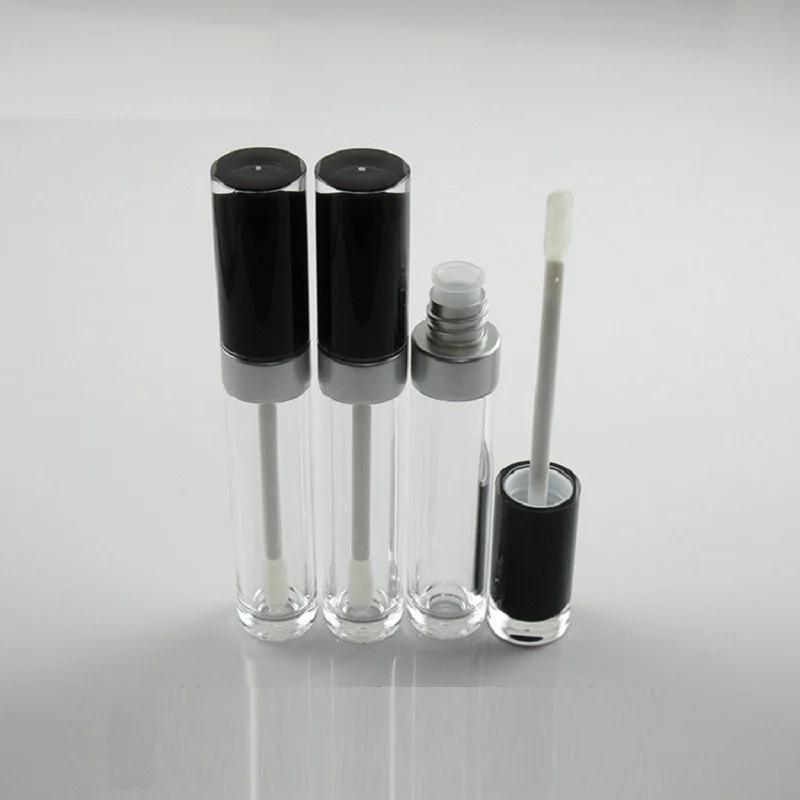 50Pcs Empty Lip Gloss Tubes 8ML Round Clear Eyelash Growth Liquid Tube Black Lid  Cosmetic Packaging Makeup Lipgloss Containers