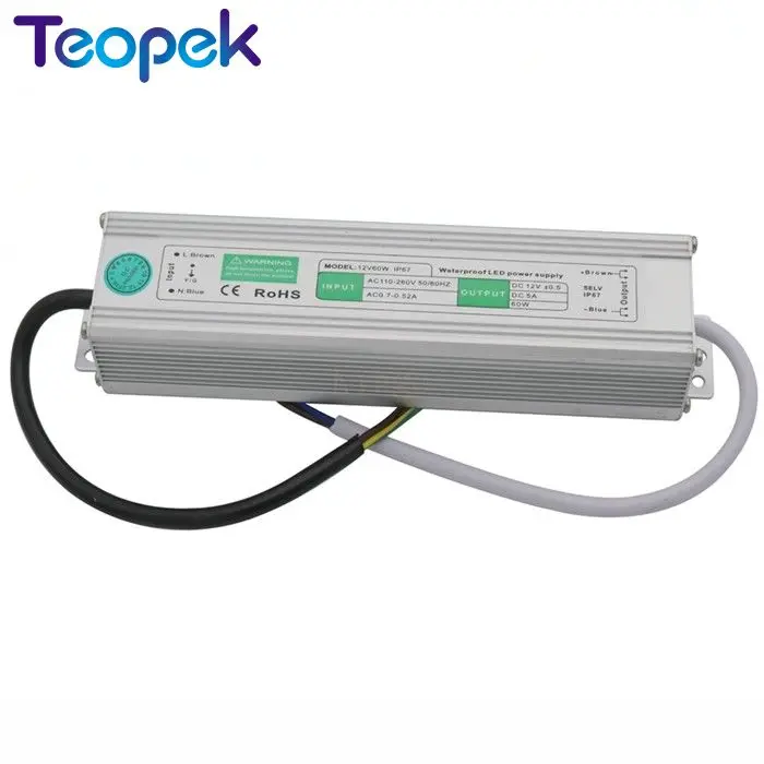 

Input AC100-260V Output DC12V 5A 60W IP67 Waterproof LED Driver Power Supply Adapter For Outdoor Use