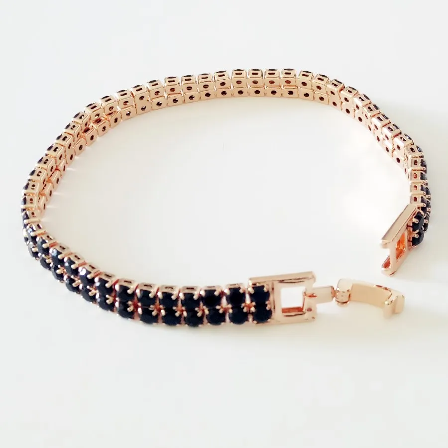 Women Bracelets Rose 585 Gold Color New Jewelry19CM Long Black Stone Link Bracelets for Lady