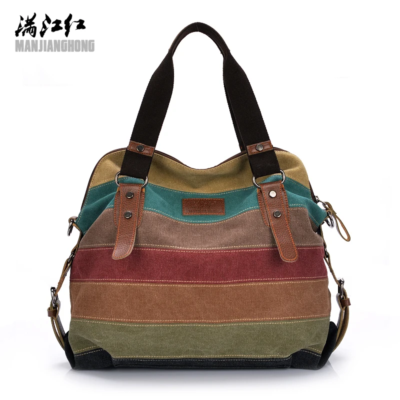 

Colorful Women Canvas Shoulder Bag Large Satchel Handbags Ladies Patchwork Crossbody Messenger Bag Female Casual Tote Bag 1196