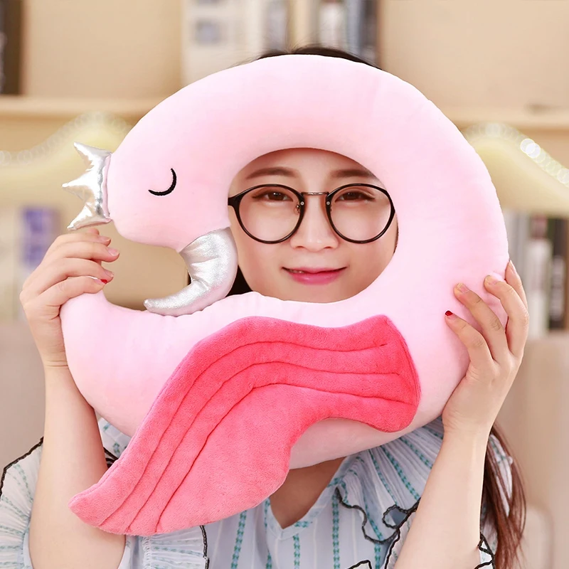 35X32cm Soft Stuffed PP Cotton Plush Dolls Flamingo Toys Cute Cushions Bird U-shaped Sleeping Pillows Children Brinquedos