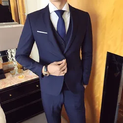 Drop Shipping Slim Suits Men's Business Casual Groomsman Wedding Clothes Pants Trousers High Quality Men's Fashion Sets Suit