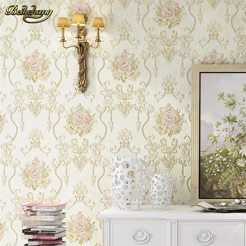 

beibehang Pastoral Nonwovens Wallpaper 3D Stereo Relief Luxury American Village Bedroom Living Room Background Wallpaper