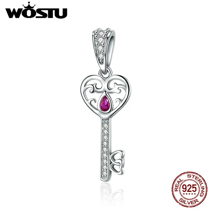 WOSTU 100% 925 Sterling Silver Key To Happiness Tear CZ Stone Charm Bead Fit Original Bracelet Bangle Fine Jewelry Gift FIC791