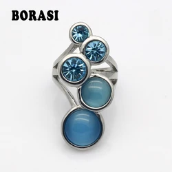 New Style Pink/Blue/White Round Opal Ring Gold Color High-grade Fashion Delicate And Charming Woman Rings Wholesale