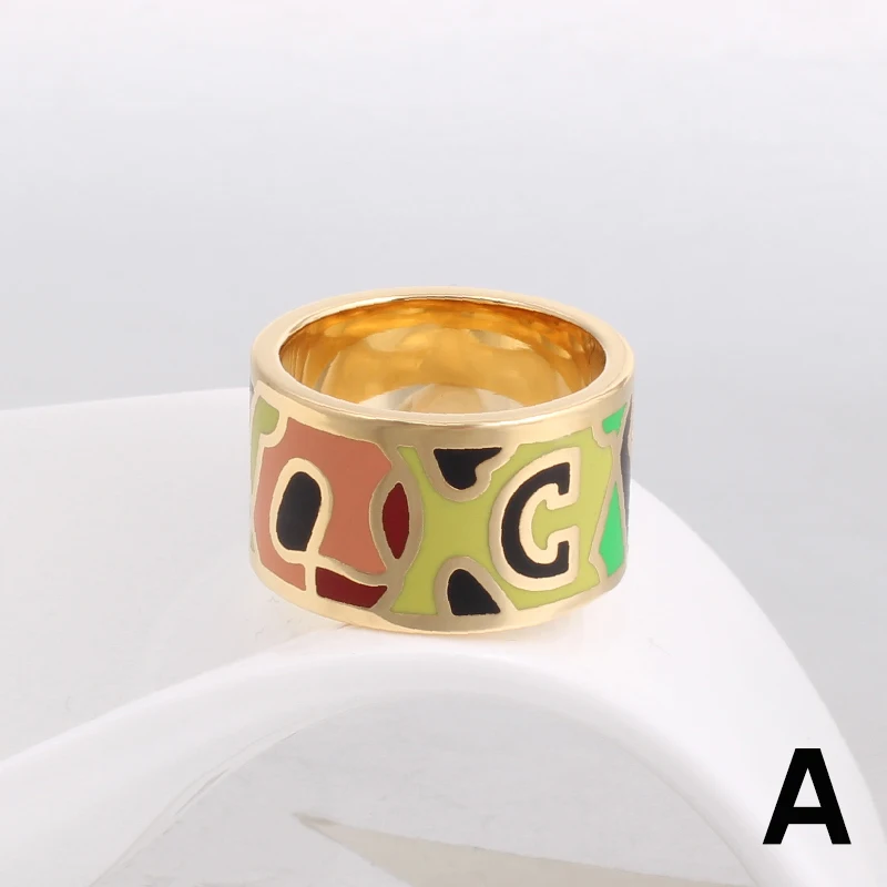 Arrival Stainless Steel  for Women Fashion Pretty Charm Big Enamel  Ring 1.3cm Letter Style