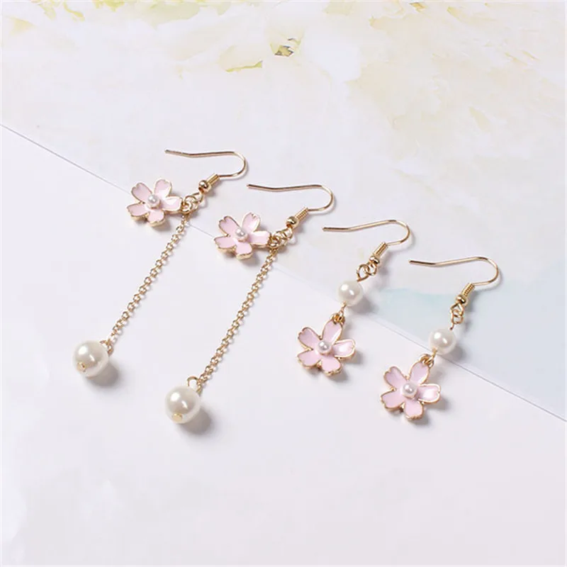 The New Cherry Earrings Jewelry Source Factory Wholesale Japanese Original Cherry Blossom Series Pearl Tassel Japanese Earrings