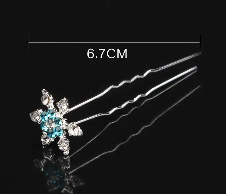 5 Pcs/ Lot Blue Snowflake Crystal U Pick Bridal Hair Pins Bridesmaid Wedding Jewelry Clips 2*70mm Hairpins Hair Accessories