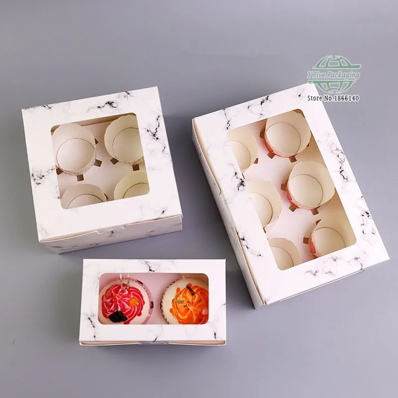 

Marble Pattern Transparent Window Cake Box Round CupCake Box Wedding West Point Cookie Gift Packing 100pcs/lot Free shipping