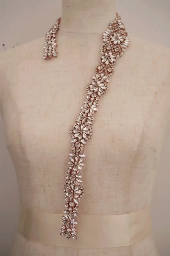 

Rose Gold Rhinestone Crystal Sash Applique Rhinestone Applique Rhinestone Sash