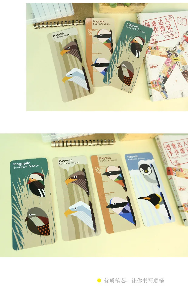 2pcs/pack  magnetic bookmark ball pen   Bird bookmark    Bird ballpen
